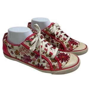 Coach Barrett Poppy Floral Canvas Leather Sneakers Shoes Womens Sz 6.5B Pink
